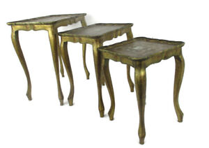 Set Of 3 Italian Florentine Hollywood Regency Wood Nesting Stacking Tables