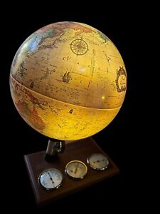 1980 Vtg Lighted 12 World Scan Spot Globe Weather Lamp Barometer Denmark Read