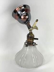 Antique Vtg Faries Victorian Japanned Wall Sconce Electric Gas Lamp Glass Shade