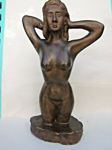 Female Nude Plaster Statue Art Sculpture Bronze Finished Vintage 46 Cm High