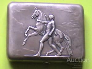 Antique Sterling Silver 875 Case Cigarette Russian Box Horse Man Engraved 180 Gr
