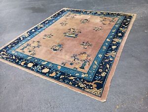 8x9 5 Antique Art Deco Chinese Rug Handmade Hand Knotted Peking Carpet Low Pile