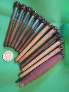 12 Antique Wood Textile Thread Sewing Spindle Spools Bobbins Some With Metal