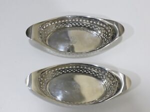 Antique Atkins Bros Sterling Silver Pair Of Oval Pierced Dishes England