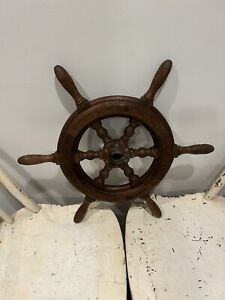 Antique Solid Wood Brass Center Boat Helm