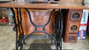 Antique Domestic Cast Iron Legs Base Treadle Sewing Machine Table W Drawers
