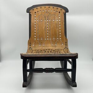 Antique Wood Child Rocking Chair 1800 S Arts And Craft Bentwood Veneer Needs Tlc