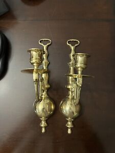 Vintage Brass Wall Sconces Candle Holders