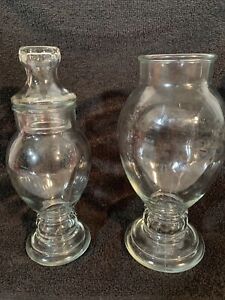 Vintage Lot Of 2 Apothecary Jars 1 With Lid