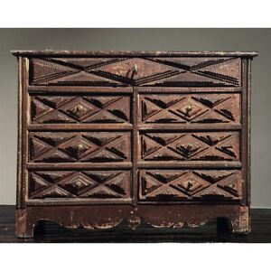 Antique Chip Carved Tramp Art Cabinet With Drawers Primitive Folk Art