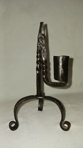 Antique Rushlight Candle Stick Holder Detailed Hand Forged