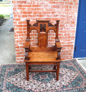 French Antique Pine Wood Gothic Style Armchair