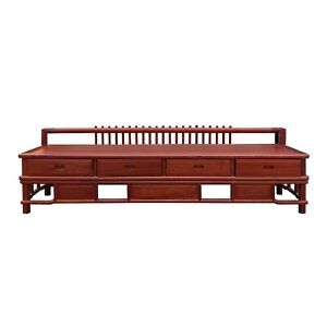 Zen Chinese Brown Wood Bar Panel Bench Low Cabinet Cs7543
