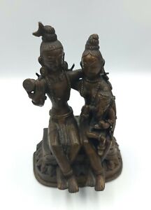 Antique India 19th C Bronze Family Group Lord Shiva Parvati And Ganesha Idol