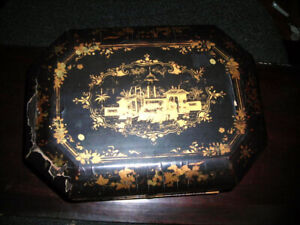 Clearance Sale Antique 19th C Chinese Black Lacquer Box 11x8x5