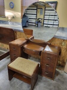 Antique Waterfall Makeup Dresser With Matching Bed 1930s 1940s