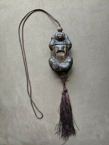 No Evil Monkey Inro Material Box Netsuke Wood Carved Hanging Charm Approx 4 L