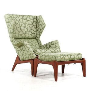 Adrian Pearsall For Craft Associates Mcm Walnut Wingback Chair And Ottoman