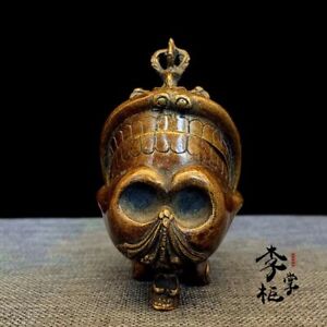 5 Old Tibet Temple Nepal Skull Vajra Scripture Sutra Bowl Kapala Skull Cup