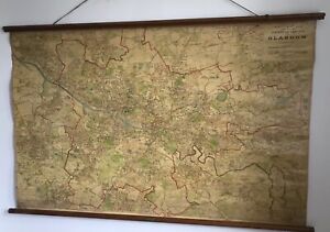 Vintage Geographia 1950s School Educational Glasgow Street Plan Wall Map Pre M8 
