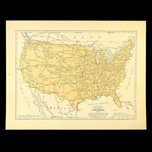 Vintage United States Railroad Map Us Rr Railway Wall Art Decor 1930s Antique