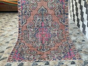 Vintage Oushak Farmhouse Rug Handknotted Turkish Anatolian Wool Area Carpet 4x7