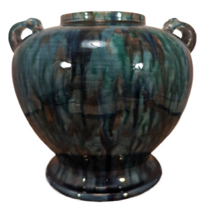 Antique Japanese Awaji Ceramic Pottery Blue Green Purple Sancai Vase Signed