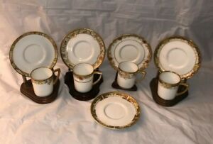 Antique Taisho Period 4x Demitasse Cup Saucer Art Nouveau Royal Crockery Japan