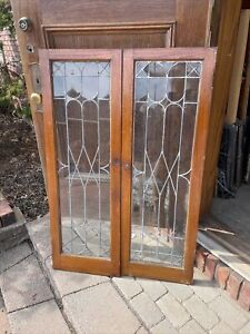 Sg 3960 Pair Antique Cabinet Doors Leaded Glass 32 X 47 75