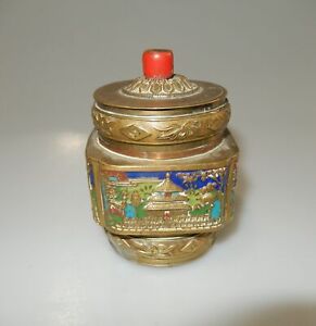 Chinese Brass Tea Caddy Champleve Enamel 1900s