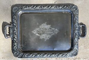 Large Silver Plated Tray Chicago Haymarket History Hand Engraved Victorian 1895