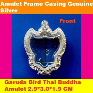 Amulet Frame Casing Genuine Silver Old Work Wearing Garuda Phaya Krut Thai 1