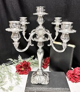 Vintage Wallace Baroque 5 Light Candelabra Silver Plated Candle Holder 266 Lg 