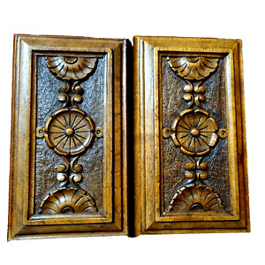 2 Rosette Flower Wood Carving Panel 8 86 In Antique French Architectural Salvage