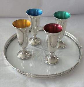 Vintage Gorham Sterling Silver Cordial Cups Glass Tray Set