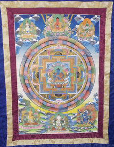 Vintage Tibetan Buddhism Painting On Cloth Mandala Tangka Thangka