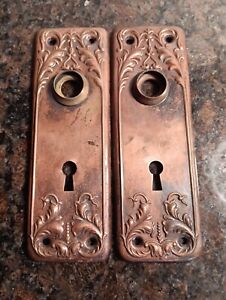 Set Of 2 Antique 1800s Early 1900s Victorian Style Door Knob Back Plate 6 25 X2 
