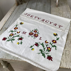 Antique Hungarian Embroidery Cloth Hand Towel Embroidered Vintage Antique