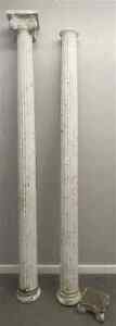 Antique Wooden Round Fluted Porch Post Column Capital Plinths 9 Feet X 9 Inch