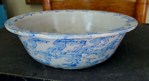 Antique Blue Spongeware Decorated Stoneware Bowl Spatterware