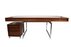 Bodil Kjaer 1960s Danish Modern Rosewood Executive Desk And Rolling File Cabinet