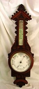 Antique Barometer Carved Oak English C 1880