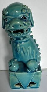 Vintage Chinese Export Turquoise Blue Green Glaze Porcelain Male Foo Dog 6 