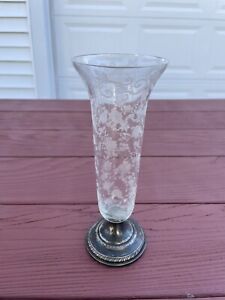 Elegant Cambridge Chantilly Glass Vase Sterling Silver Weighted Base