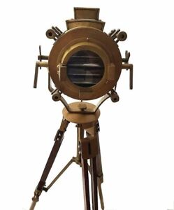 Nautical Floor Lamp Vintage Brass Searchlight Spotlight Tripod Stand
