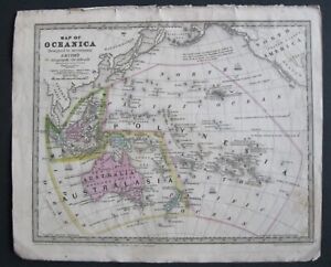 1839 Original Smith Map Oceanica Australia New Holland New Zealand Owyhee Ships