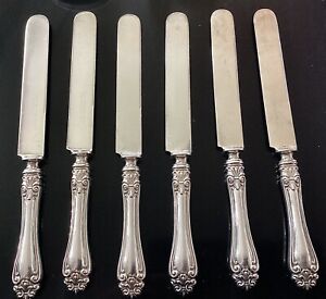 1890 Jennings Bros Victoria Lot 6 Hollow Handled Knives 1901 Silverplate Ornate