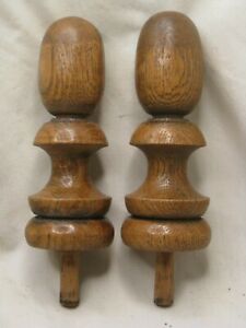 2 Vintage Turned Wooden Finial Wood Furniture Accent 5 75 Post Topper Top Pair