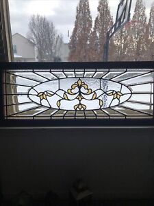 Antique Victorian Beveled Leaded Glass Transom Window 45 X 17 1 4 
