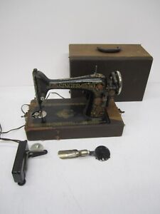 Antique 1920 Singer Model 66 Electric Sewing Machine Red Eye G8483587 W Case